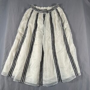 Jupe by Jackie White Size 2 Hand Embroidered Navy Stripe Midi Skirt